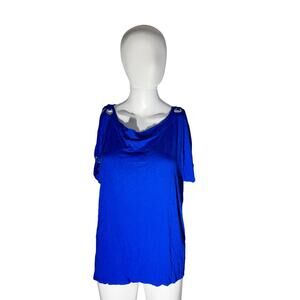 Cable & Gauge Blue Cold Shoulder Blouse - Size Large